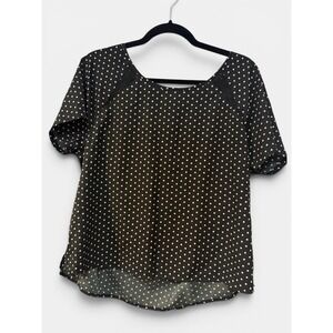 American Eagle Outfitters Large Black White Polka Dot Blouse Zip Back Top L